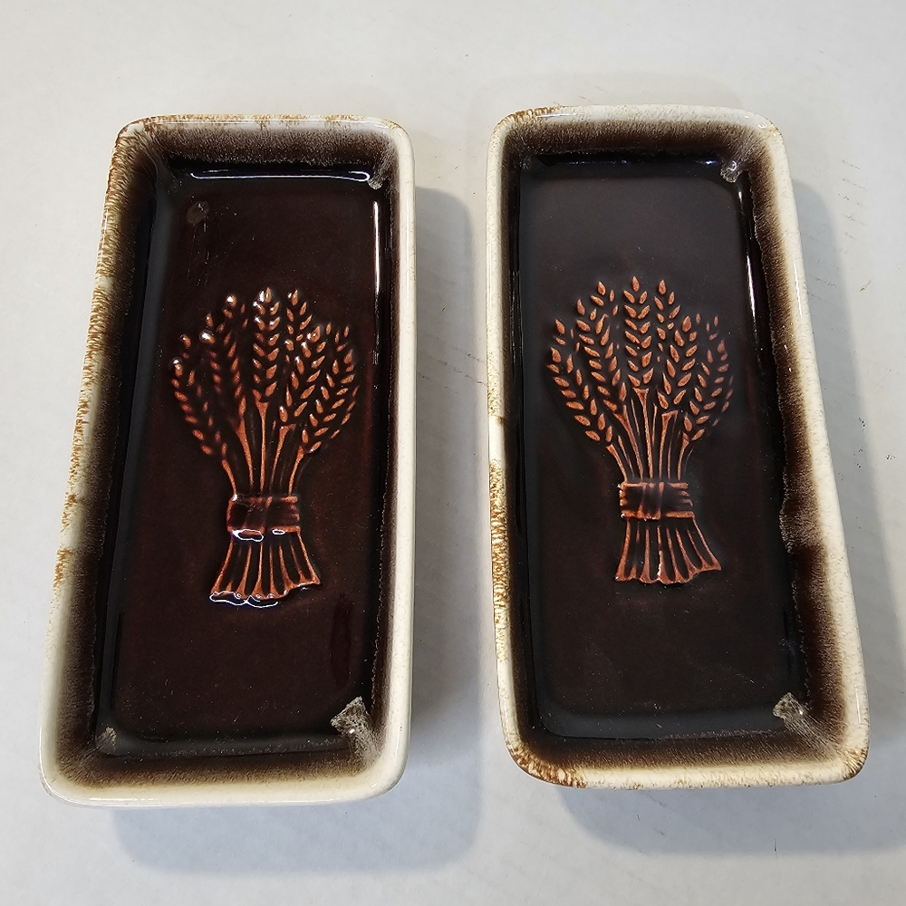WHEAT Harvest VTG Ceramic Appetizer Relish Trays Pfaltzgraff 716 Fall Autumn